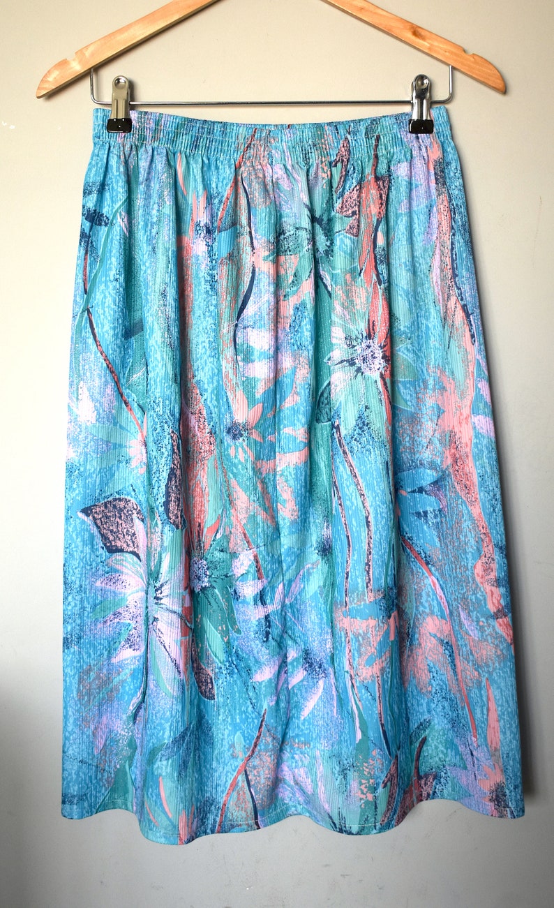 Vintage 80/'s floral print midi skirt Summer hipster chic long skirt Elastic high-waist skirt Made in England
