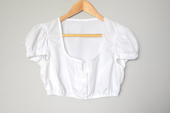 Vintage 90's white dirndl crop top/ Elastic-waist… - image 1