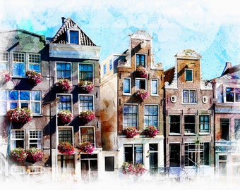 Edificios Wonky, impresión Giclee de Bellas Artes de Ámsterdam