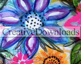 Aloha Flowers Watercolor digital download printable