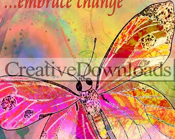 Butterfly download Embrace Change digital collage printable download butterfly  wings flowers garden colorful Robin Mead