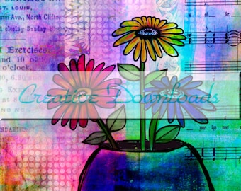 Still Lively digital collage printable download flowers garden colorful Robin Mead