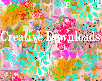Mixed Media Summer delightdigital collage printable download flowers garden colorful Robin Mead