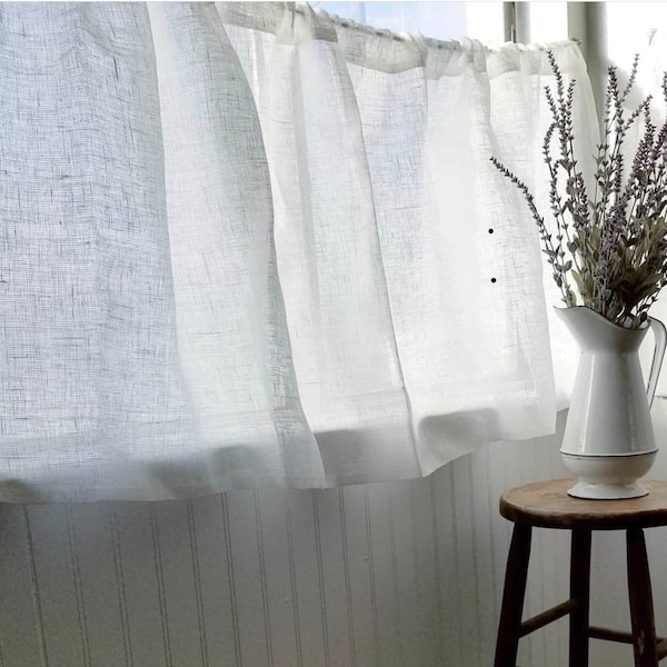 Cafe curtain LUCIA/ linen cafe curtains /white linen curtain / Privacy curtain