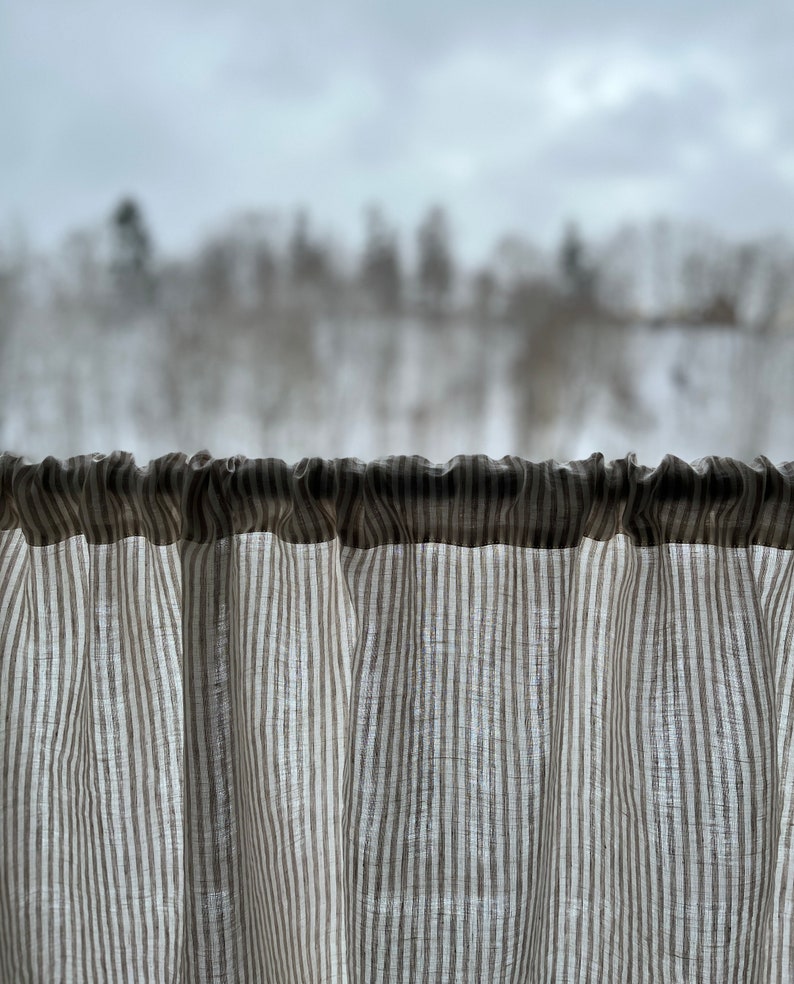 Striped Linen Cafe Curtain CLARA BEIGE stripe / French cafe style curtain/ sink skirt / vanity cover / beige stripe image 3