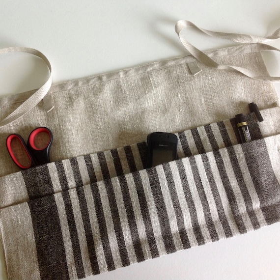 linen utility apron / gardening apron / half apron / waitress apron /teachers apron / monogrammed gift