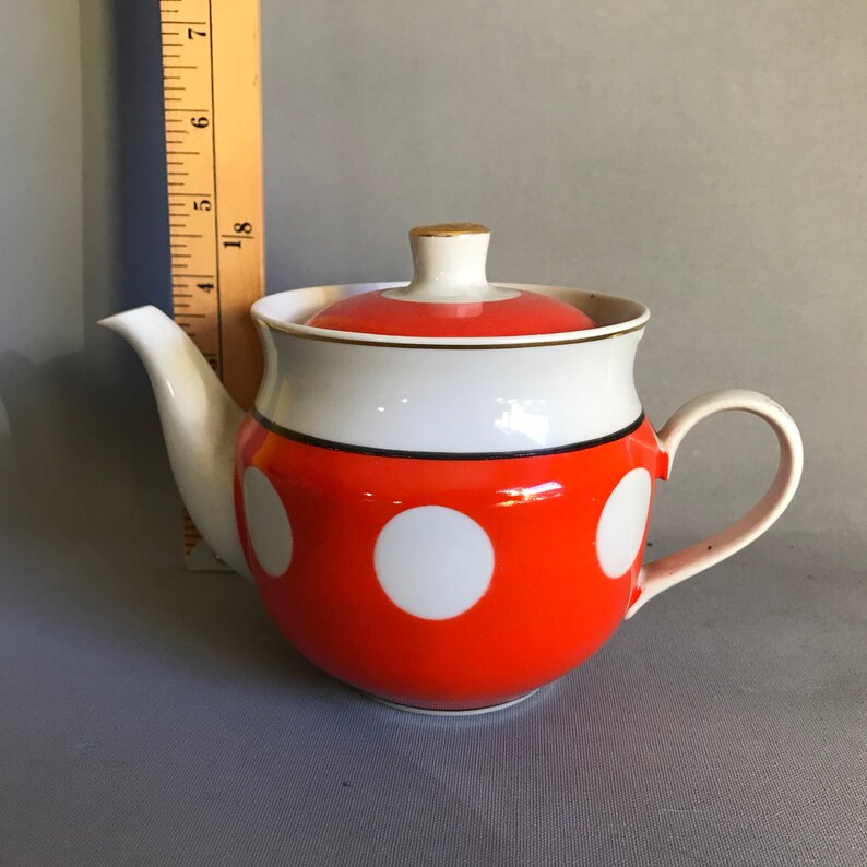 Small Teapot / Ceramic Teapot / Polkadot Teapot / Retro Teapot Etsy
