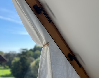 Triangle window curtain, linen natural fabric, hook and loop attachment