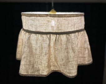 Linen pendant lamp shade, draped cloth light fixture, pantry style, rustic farmhouse bohemian style, ruffled lamp shade