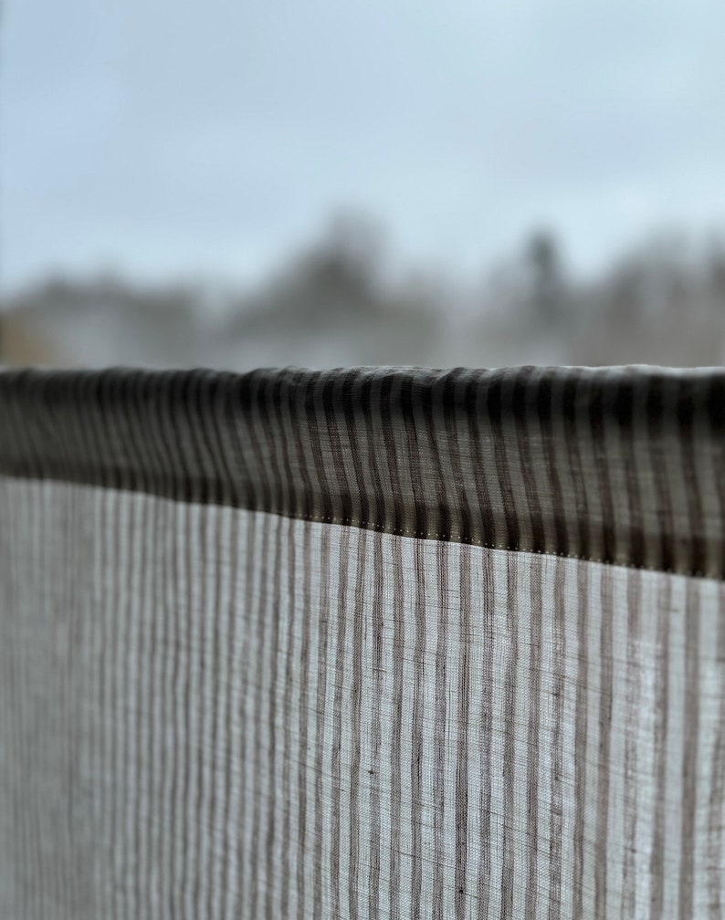 Striped Linen Cafe Curtain CLARA BEIGE stripe / French cafe style curtain/ sink skirt / vanity cover / beige stripe image 4