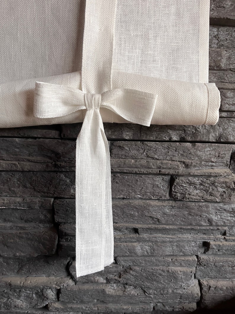 Tie up curtain with BOWS / farmhouse balloon shade / tie up linen valance / linen curtain / natural WHITE image 2