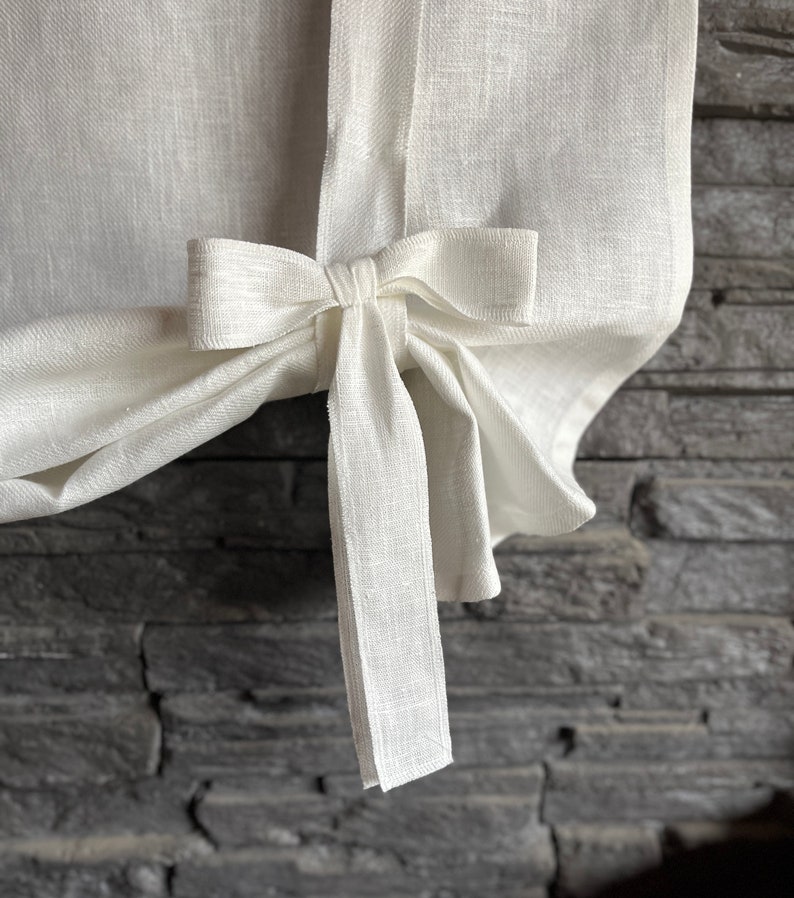 Tie up curtain with BOWS / farmhouse balloon shade / tie up linen valance / linen curtain / natural WHITE image 4