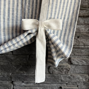 Stripe linen window valance with bows, Farmhouse balloon shade, Faux tie, window treatment