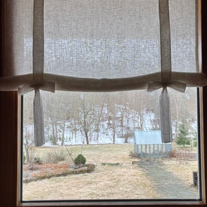 Tie up curtain with BOWS / farmhouse balloon shade / tie up linen valance / linen curtain / natural WHITE image 3