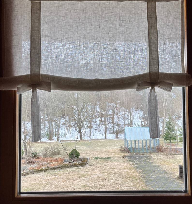 Tie up curtain with BOWS / farmhouse balloon shade / tie up linen valance / linen curtain / natural WHITE image 3