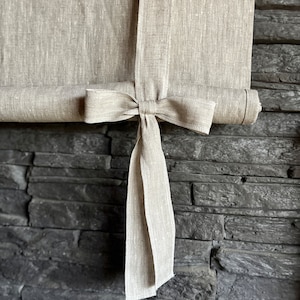 Farmhouse style tie up curtain with BOWS/ farmhouse balloon shade / tie up  linen valance / OATMEAL linen curtain