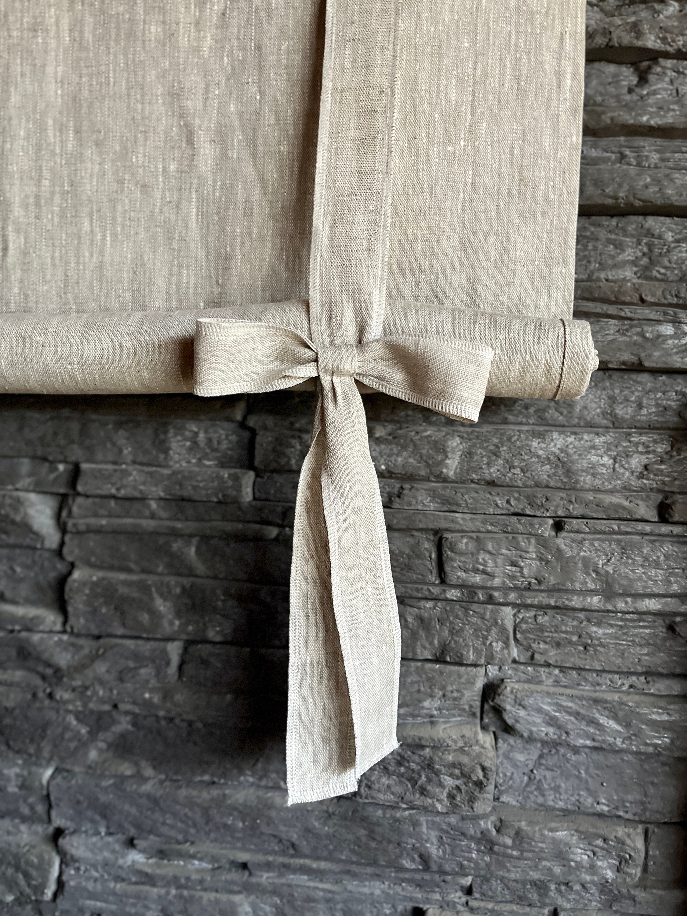 Farmhouse style tie up curtain with BOWS/ farmhouse balloon shade / tie up  linen valance / OATMEAL linen curtain