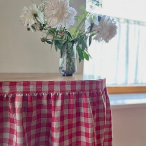 Vanity cover with velcro fastening, sink skirt, MAGGIE, linen cafe curtains, window valance, red gingham check