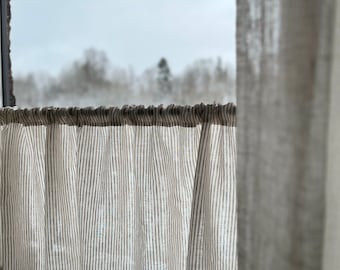 Striped Linen Cafe Curtain CLARA BEIGE stripe / French cafe style curtain/ sink skirt / vanity cover / beige stripe