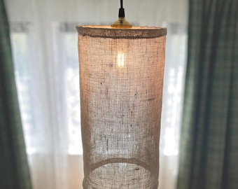 Linen Pendant lamp shade, Sheer linen lampshade, ambient lighting, Japandi