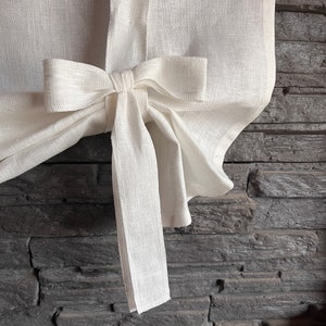 Tie up curtain with BOWS / farmhouse balloon shade / tie up linen valance / linen curtain / natural WHITE image 1