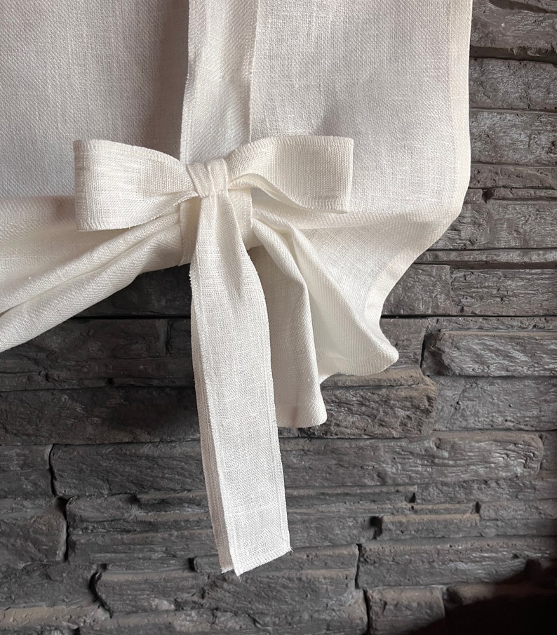 Tie up curtain with BOWS / farmhouse balloon shade / tie up linen valance / linen curtain / natural WHITE image 1