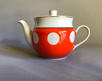 Small teapot / ceramic teapot / polkadot teapot / retro teapot / red teapot