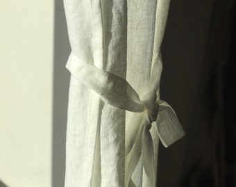 Panel de cortina de lino blanco natural con alzapaños y bolsillo para barra, MARIA