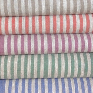 stripe colour variations are shown. Beige, red, purple, green, blue stripes with natural stripe