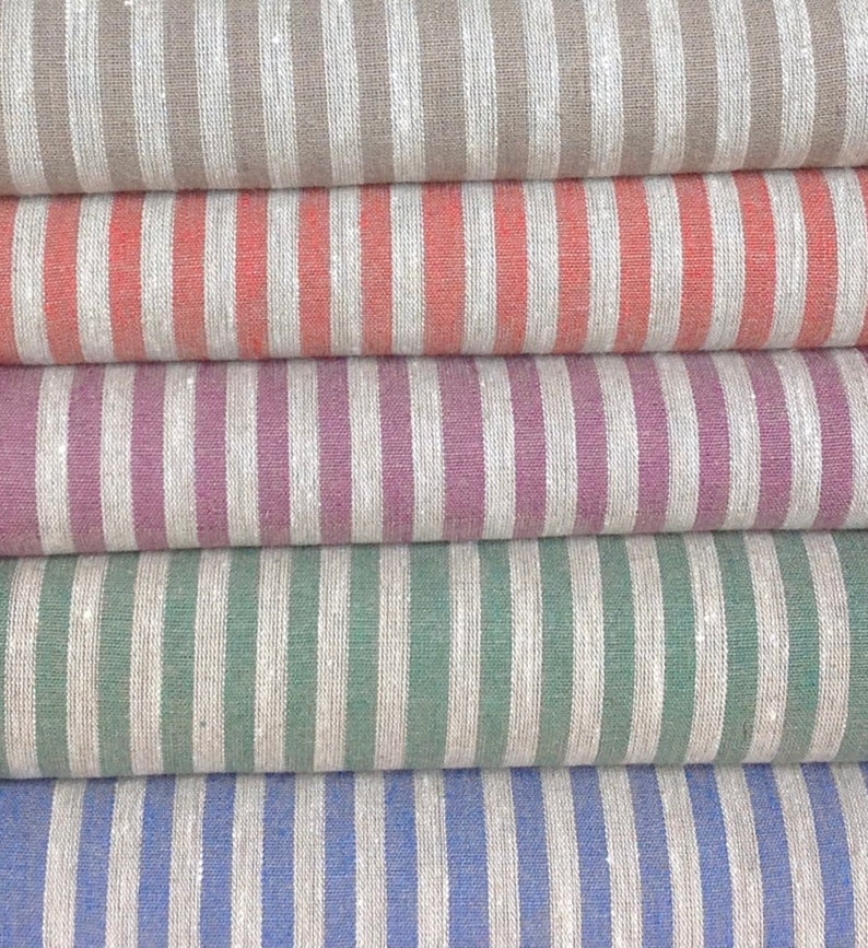 stripe colour variations are shown. Beige, red, purple, green, blue stripes with natural stripe