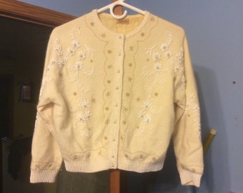 SALE!! Vintage 1950's Hand Beaded Cardigan Sweater by Lily Koo Rockabilly Retro