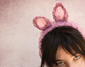 PIG Ear Warmer - handmade crochet pink animal earwarmer for adult and children, headband,