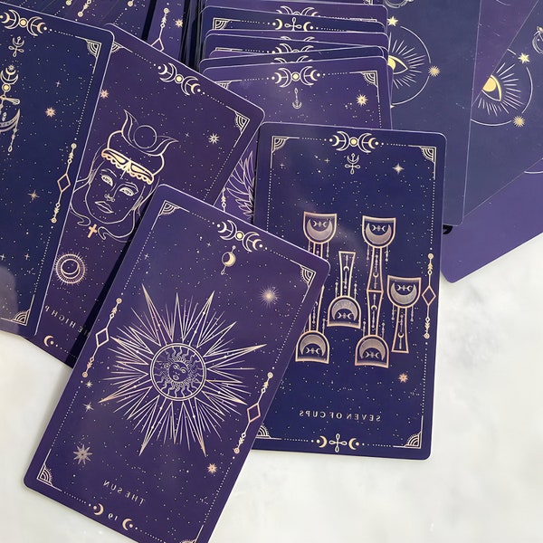 Tarot Deck for Beginners/ DARK PURPLE GOLD Tarot Deck / Mystical Universe/ Tarot Deck with Guidebook and tarot deck bag