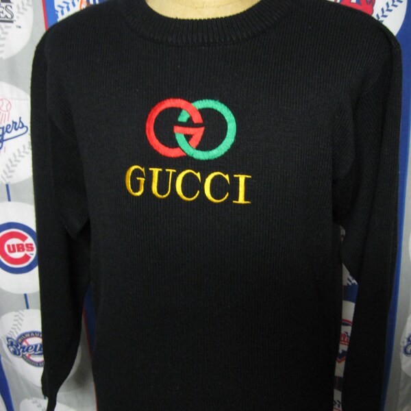 80s Gucci Vintage Knitted Sweatshirt Jumper Black with amazing Logo
