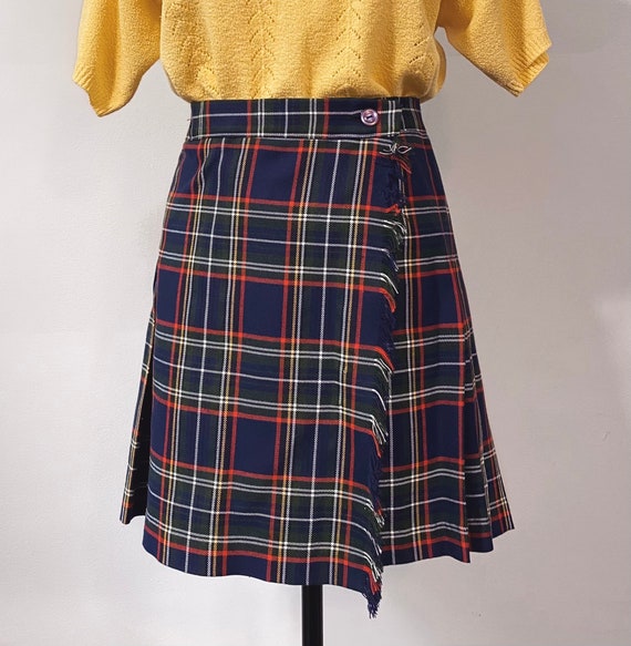 Vintage Pleated Plaid Tartan Wrap-Around Skirt wi… - image 1