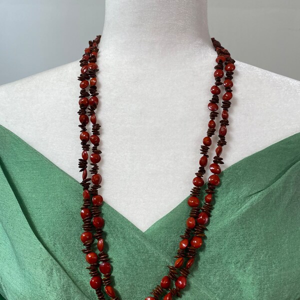 Vintage seed bead style red and orange svante garde baroque necklace | cottagecore glamour rustic handmade jewelry