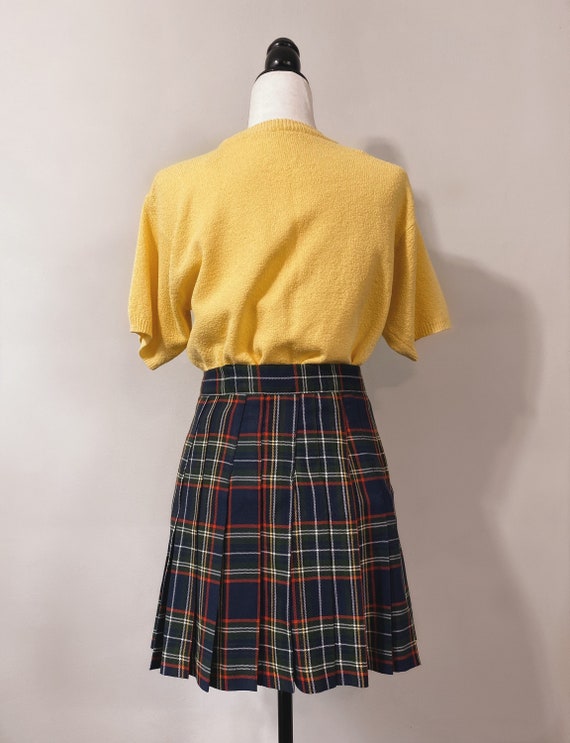 Vintage Pleated Plaid Tartan Wrap-Around Skirt wi… - image 3