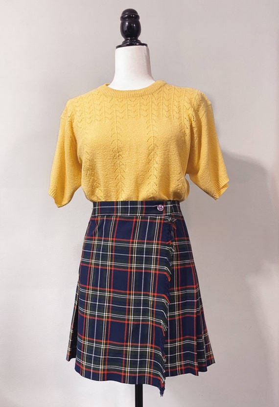 Vintage Pleated Plaid Tartan Wrap-Around Skirt wi… - image 2