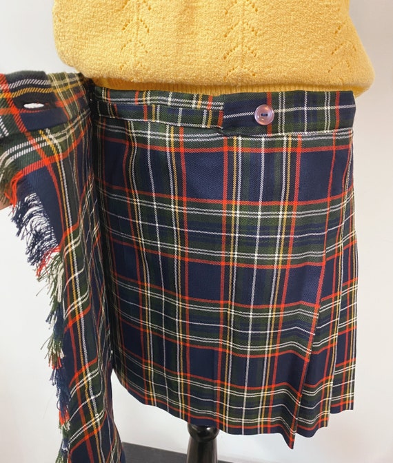 Vintage Pleated Plaid Tartan Wrap-Around Skirt wi… - image 6
