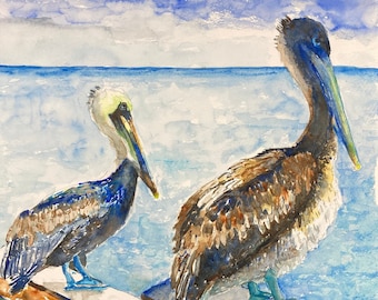 PELICAN DUO Watercolor Print by Claudia Hafner