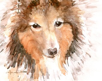 Print SHETLAND SHEEPDOG Watercolor Pet, Dog Art Painting by Claudia Hafner