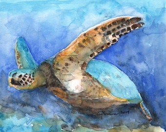 SEA TURTLE No. 4 Watercolor Art Print, Painting by Claudia Hafner