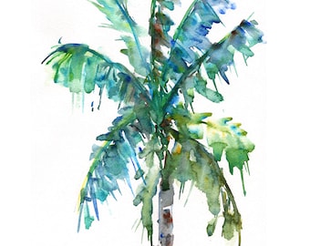 Print PALM TREE No. 2 Watercolor Palm Tree Art Print, Painting by Claudia Hafner
