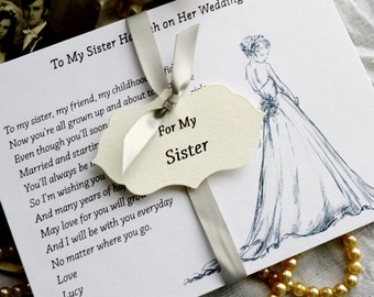 Wedding Card for Sister-Bride to Be-Keepsake-Poem-Personalised-Wedding Day