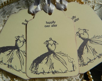 Vintage Inspired Happily Ever After Wedding Dress Gift / Wedding Wish Tree Tags Set Of 12