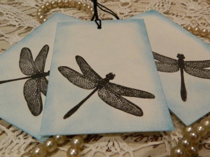 Vintage Inspired Dragonfly Gift / Luggage Tags Set Of 6 image 3