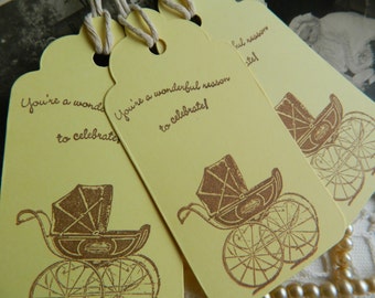 Vintage Style Baby Carriage Baby Shower / New Baby Gift Tags Set of 6