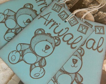 Vintage Inspired Baby Arrival Teddy Bear Baby Shower / New Baby Vintage Style Gift Tags set of 6