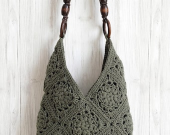 Bolso de ganchillo hecho a mano, bolso de mano artesanal de hilo europeo, bolso boho acogedor de ganchillo con estética, bolso de mano único y llamativo, bolso de hombro