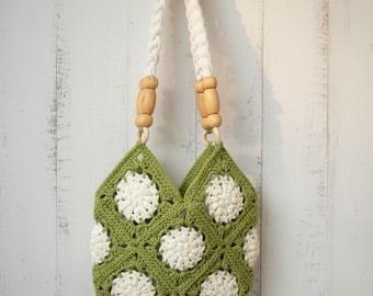 Bolso de crochet único hecho a mano, bolso de mano artesanal de hilo europeo, bolso bohemio de crochet acogedor, bolso de mano único y llamativo, bolso de hombro